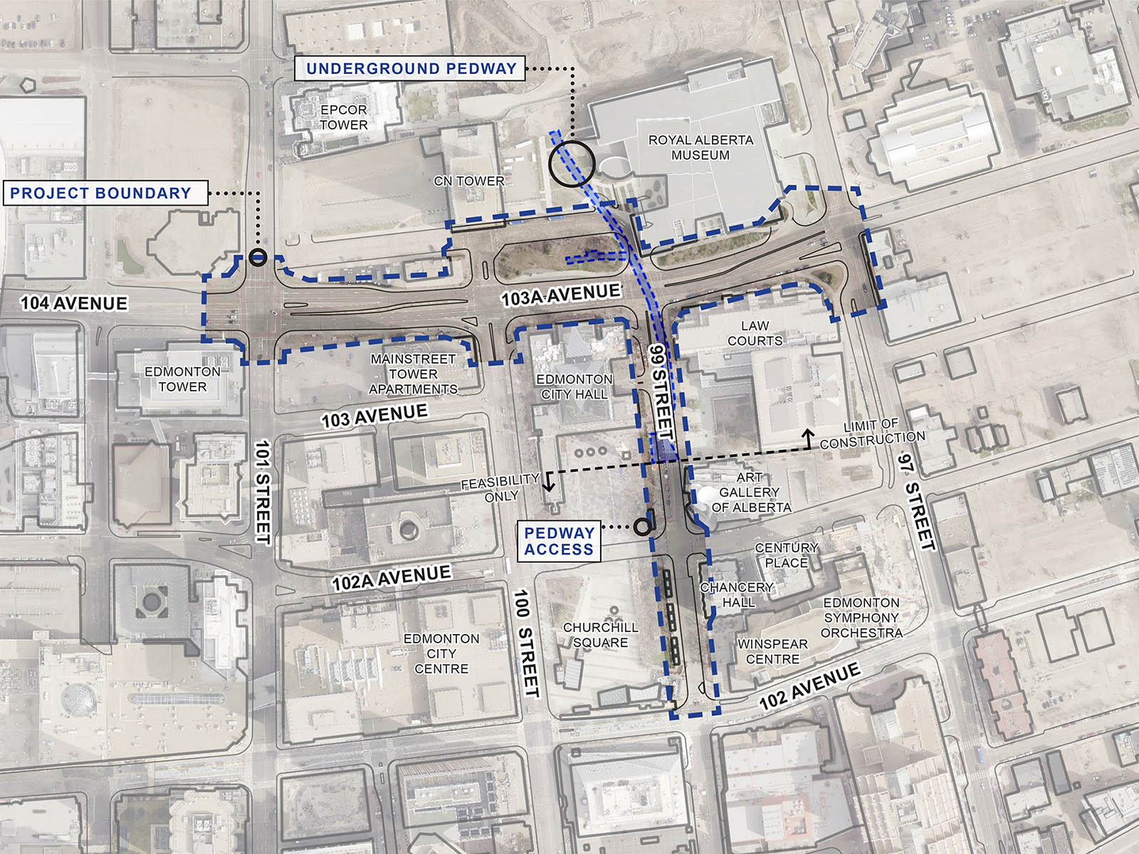 103A Avenue and 99 Street Streetscape and Pedway Project Area Aerial View