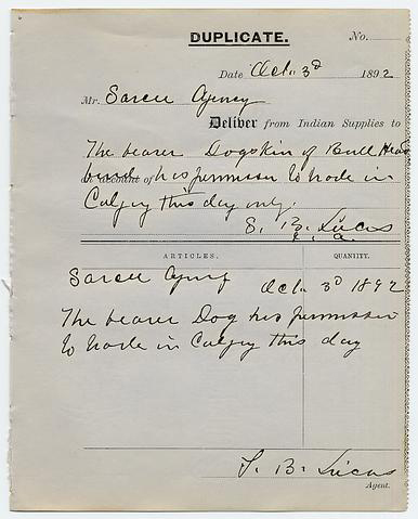 1920s Sarcee Agency Pass