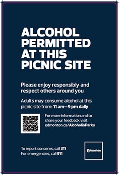 Alcohol is permitted at this picnic site signage