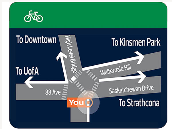 Bike wayfinding sign for a location with many options