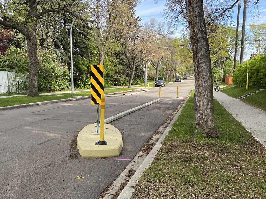 An example of a traffic calming measure with a curb extension
