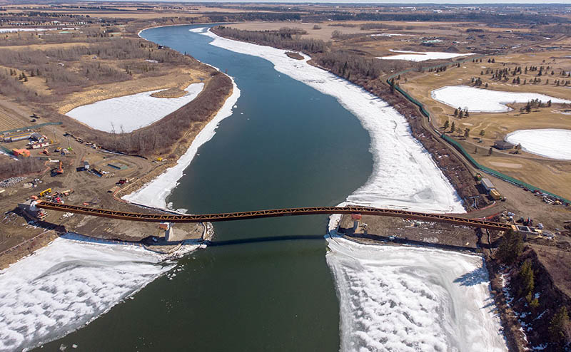 The Edmonton-Strathcona County bridge under construction, viewed from the north.