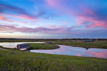 Aerial view of Northeast River Valley Park at twilight