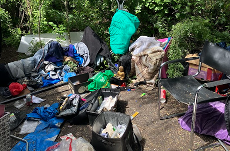 littered encampment