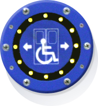 image of Blue circular button found on trains to lower ramp