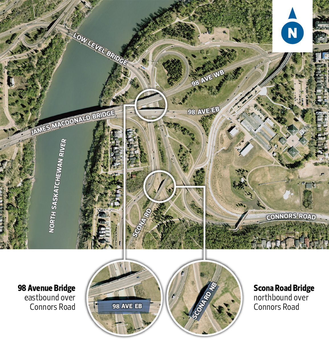 Scona Road and 98 Avenue Bridge Rehabilitation location map