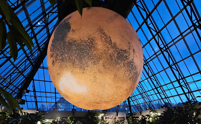 mars planet over garden