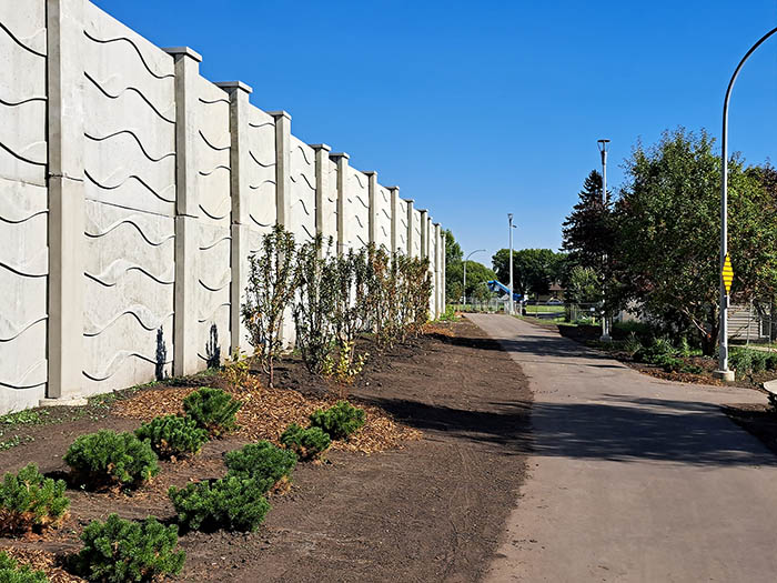 The noise wall barrier along Yellowhead Trail