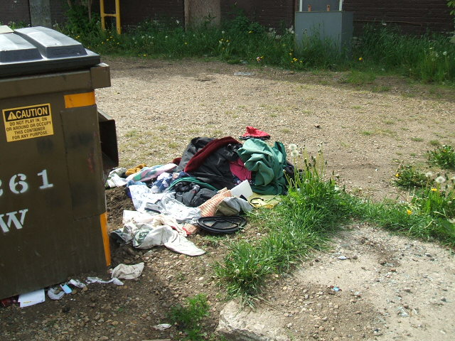 garbage near disposal bin