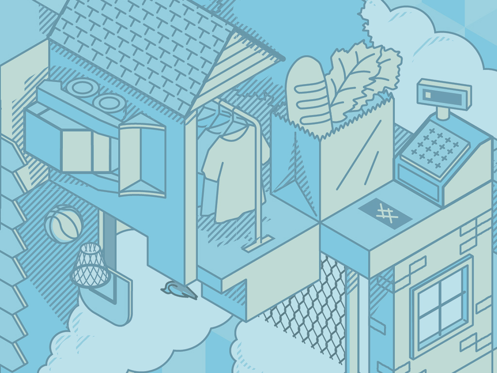 drawing with houses and buildings