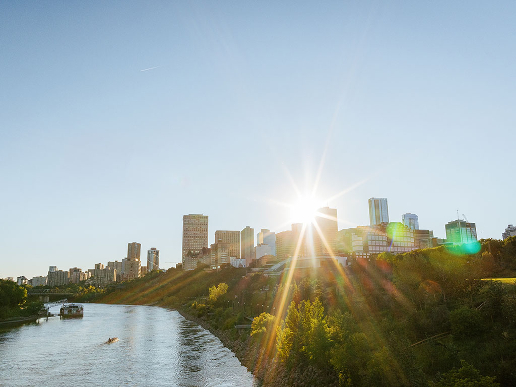 View of the North Saskatchewan River with the Edmonton Queen River Boat