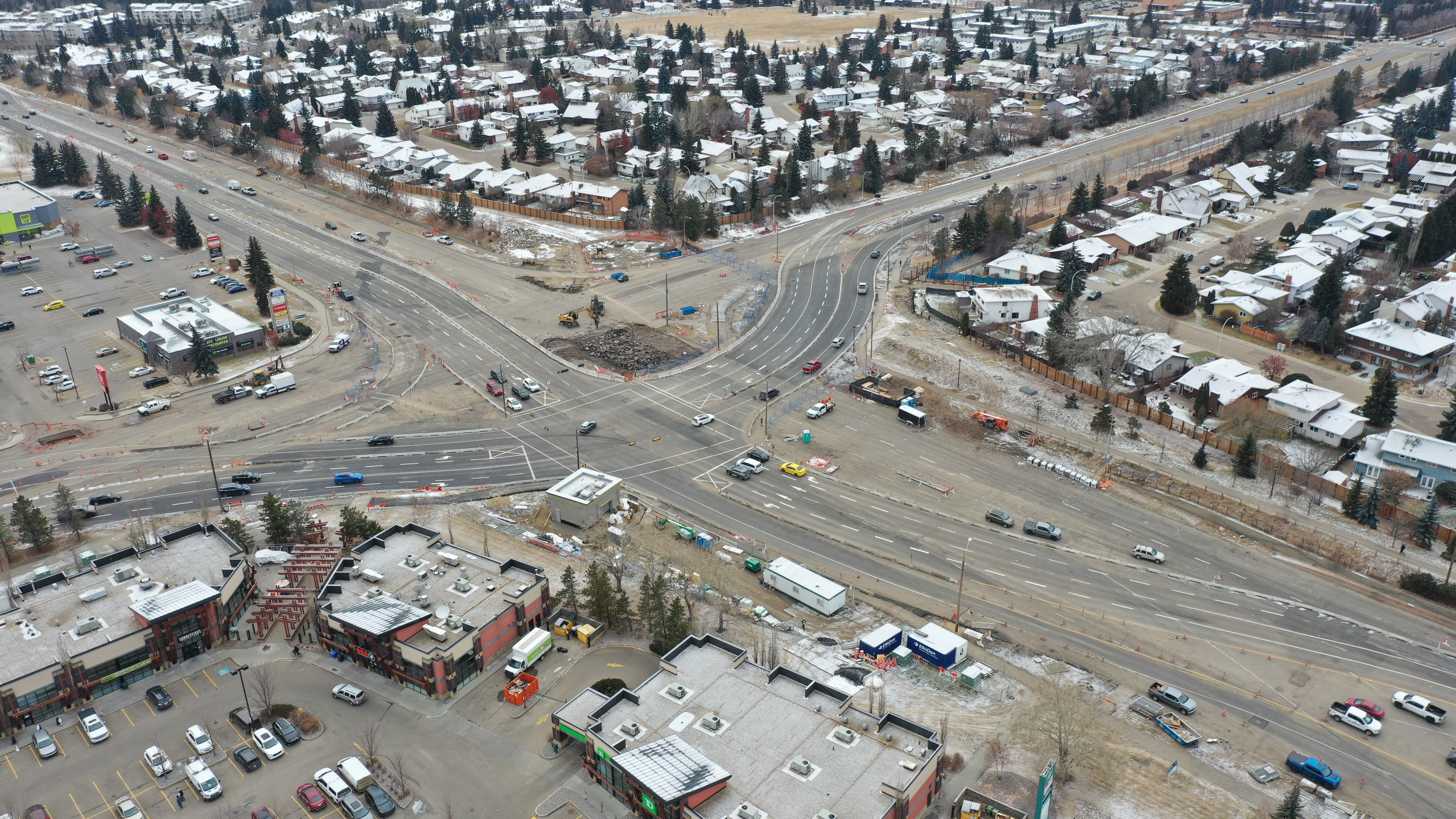 23 Avenue and 111 Street intersection after the major lane shift