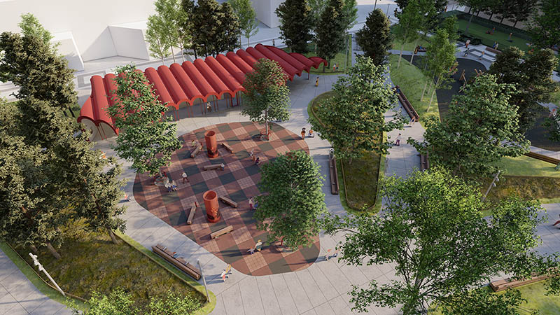 Artists image of Warehouse Park central plaza
