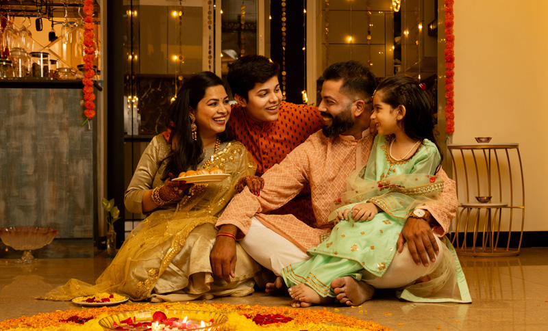 family celebrating the festival of diwali