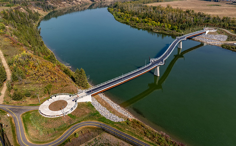 Aerial view of completed Beaver Hills Bridge