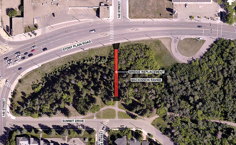 Photo of MacKinnon Ravine pedestrian bridge replacement location