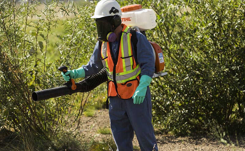 City crew member spraying pesticide