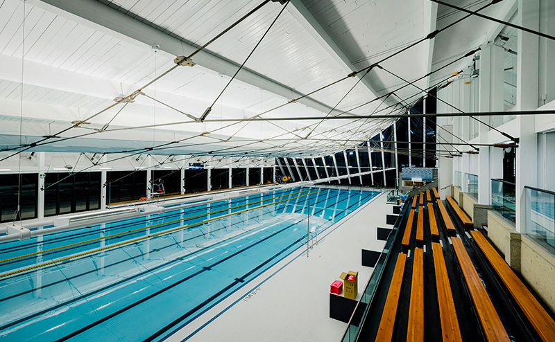 The aquatic centre following the rehabilitation (as shown from the second-floor spectator seating area).
