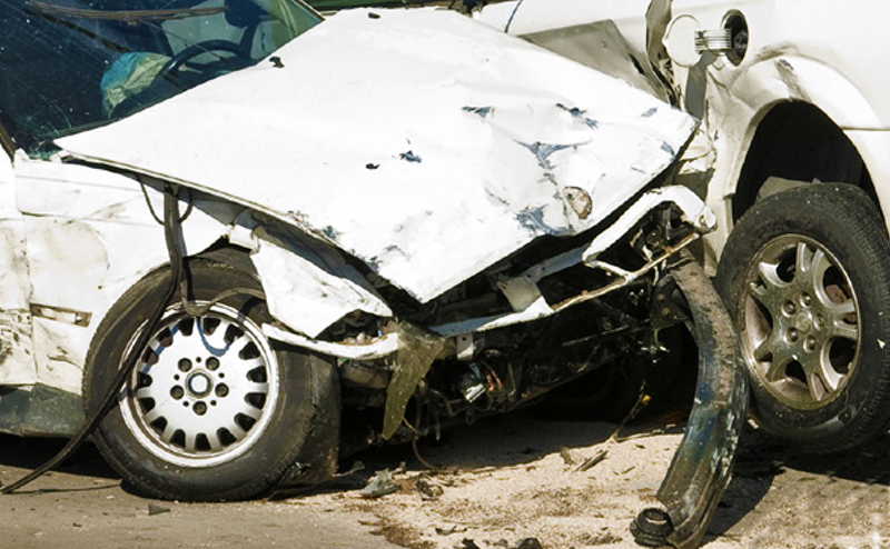 A car that has been damaged in a collision.