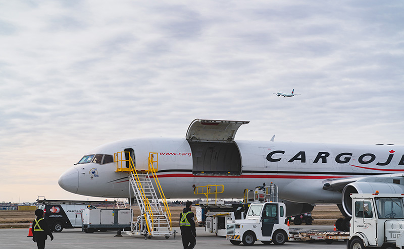 Cargojet plane being loaded at YEG Airport