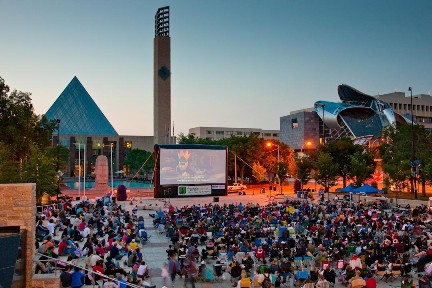 showing a movie in churchill square