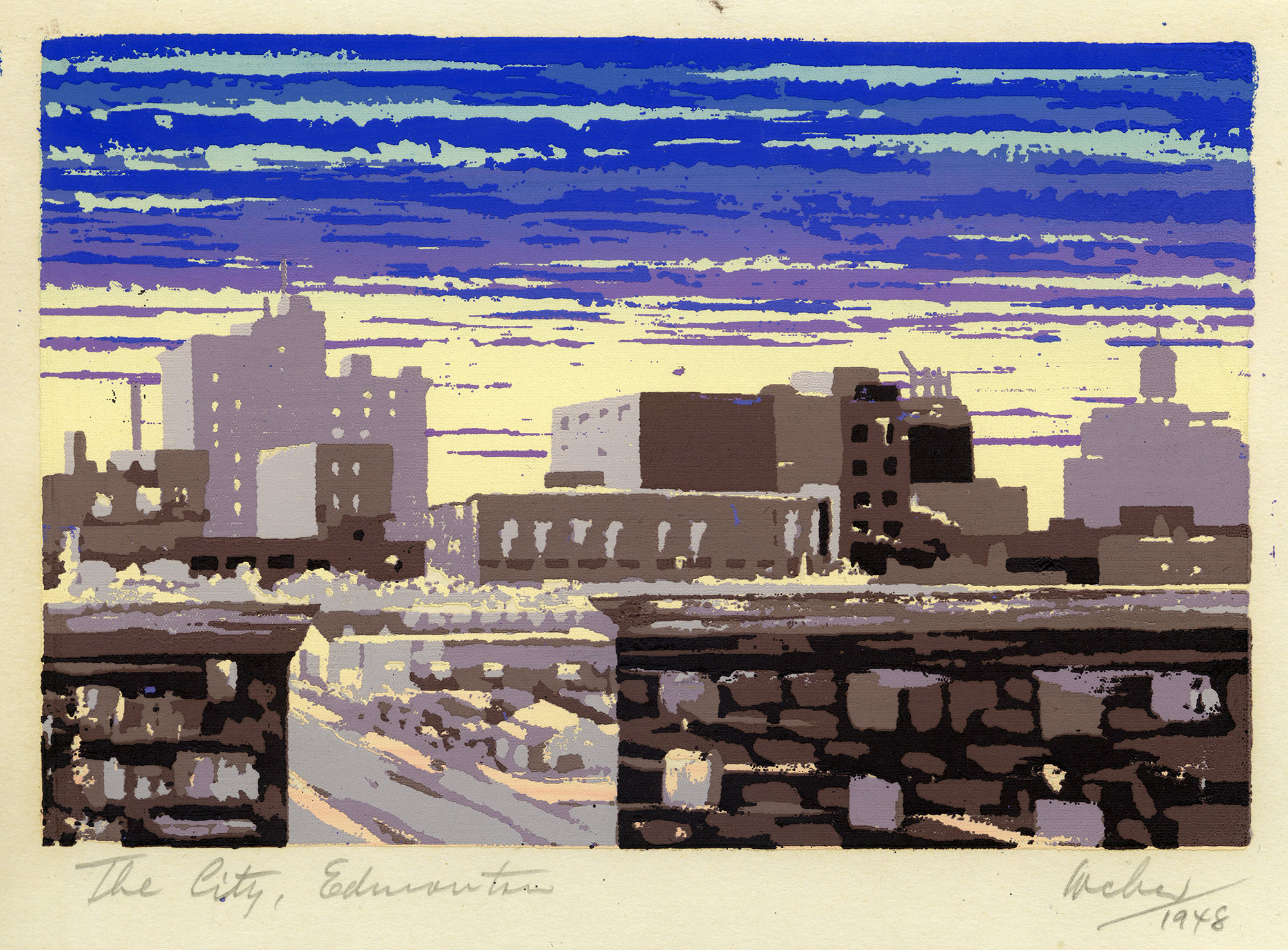 Silk screen print: The City, Edmonton by George Weber