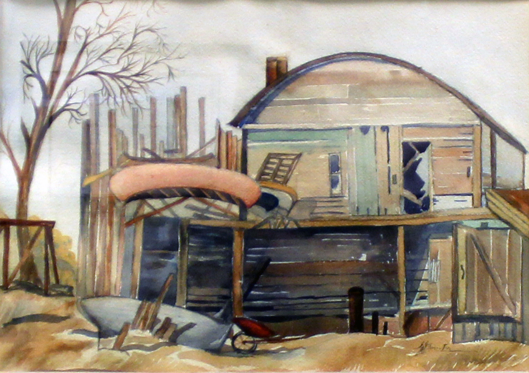 Painting: The Old Boat House near the Low Level Bridge by G. J. Hunter