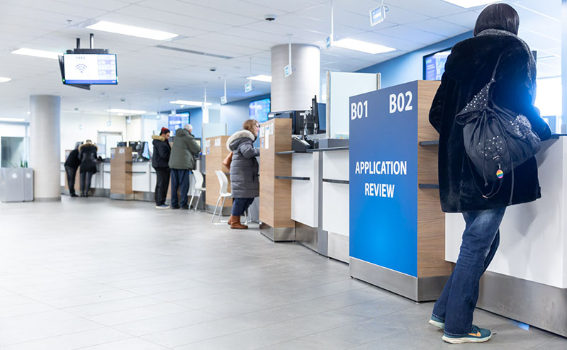 group of people at service counter