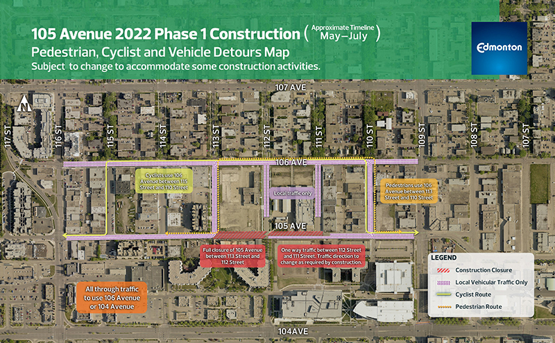 105 Avenue Streetscape - Phase 1 Detour Map