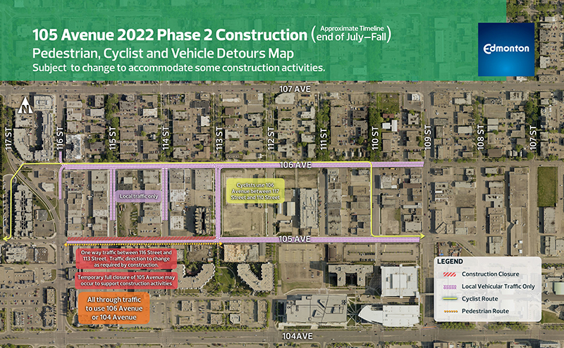 105 Avenue Streetscape - Phase 2 Detour Map