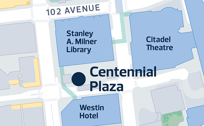 Map showing Centennial Plaza Redevelopment