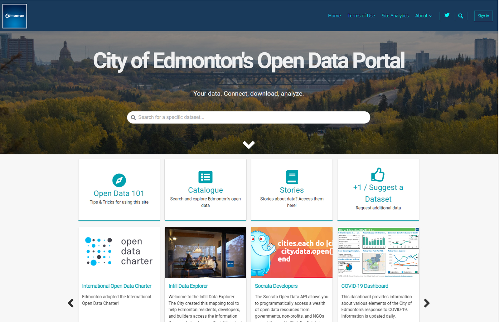 Screenshot of the Open Data Portal homepage