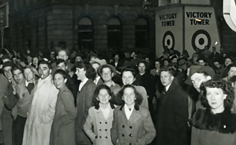End of WWII celebration on Jasper Avenue in 1940s.