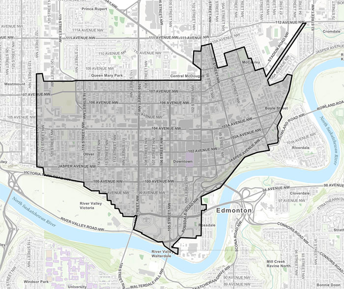 map showing the boundary of the centre city project