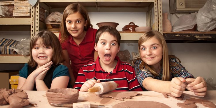 kids working with clay