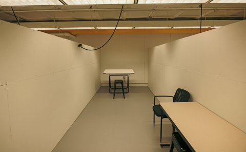 art studio with a table and chair