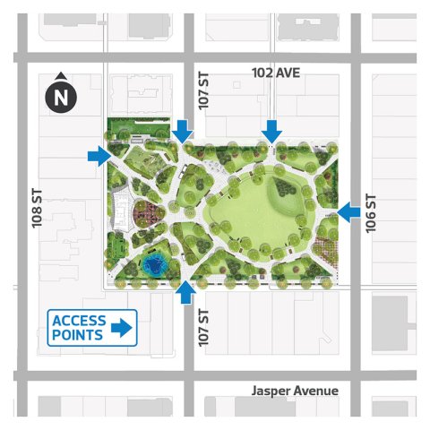 Map of O-day'min (Warehouse) Park showing access points