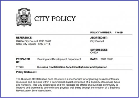 Image of cover of City BIA Policy 