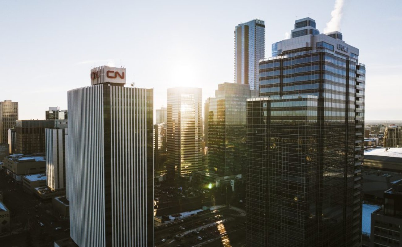 Aerial view of downtown buildings including the CN Tower