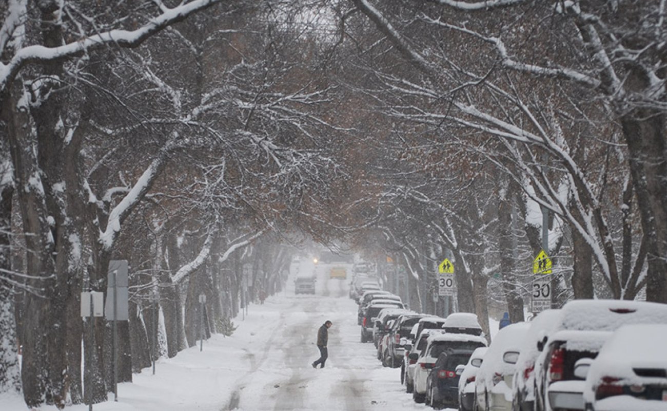 person walking in cold weather