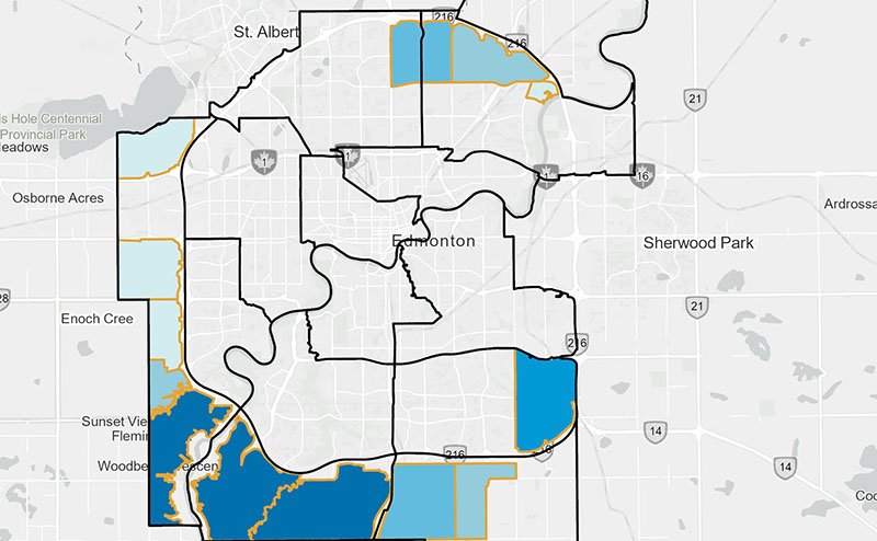 Graphic of the City of Edmonton's various developing neighbourhoods.