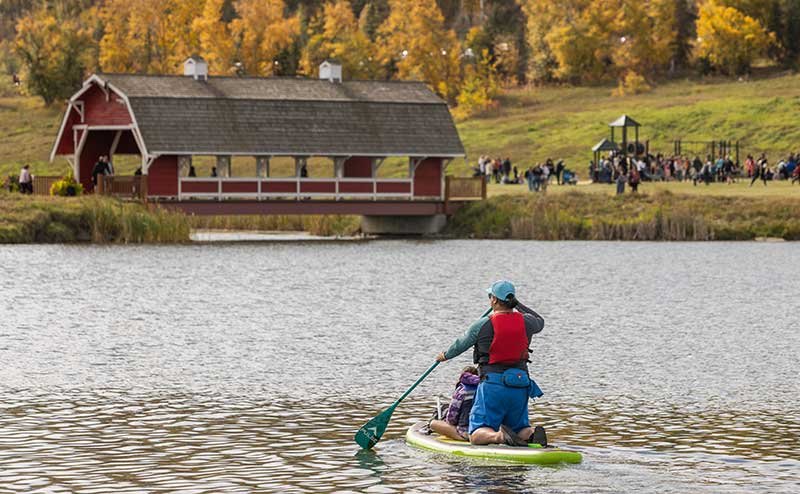 two people on paddleboard on river