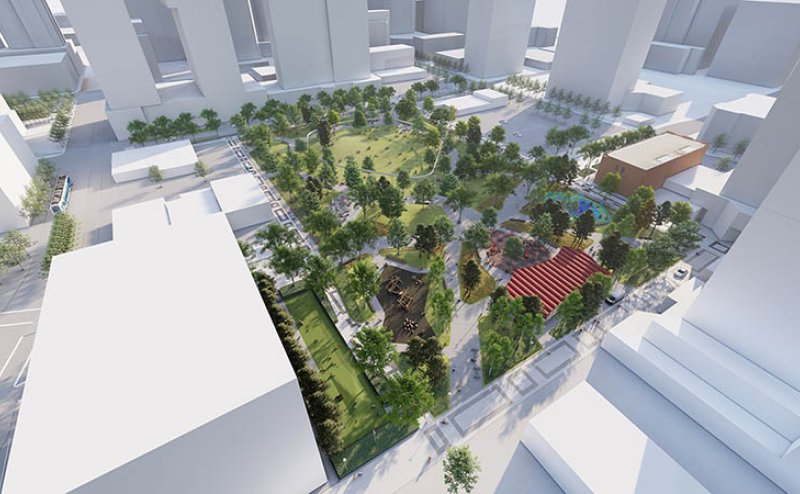 Aerial view of Warehouse Park design