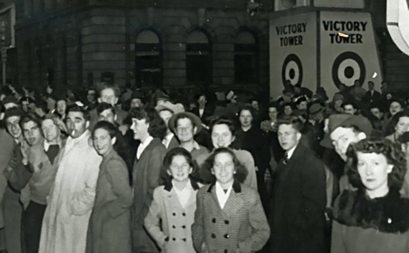 End of WWII celebration on Jasper Avenue in 1940s.