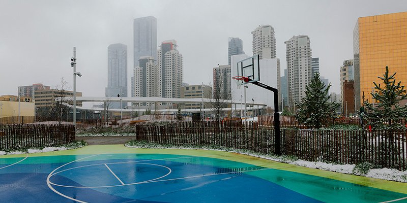 A basketball court in the park