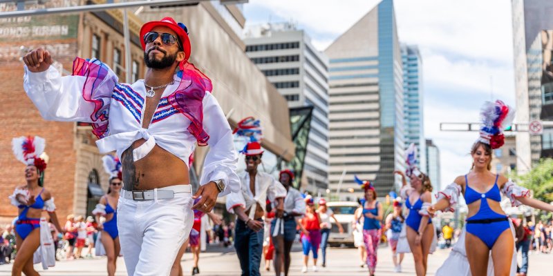 Group of Cariwest paraders on Jasper Avenue