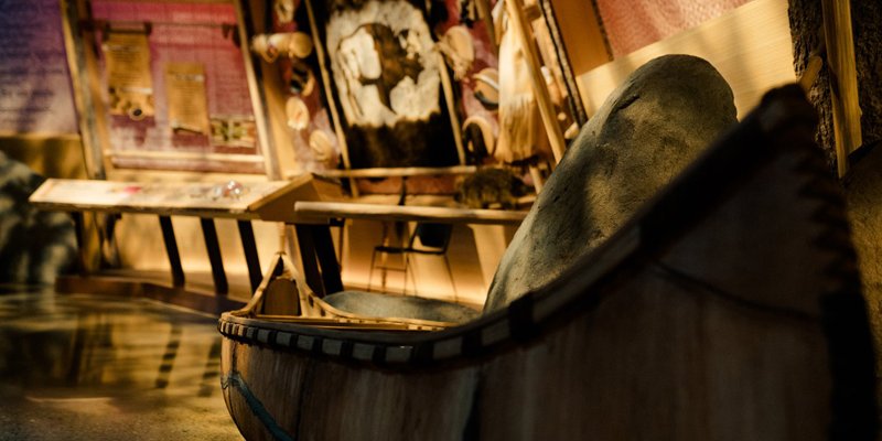 A display at Fort Edmonton Park showing a boat.