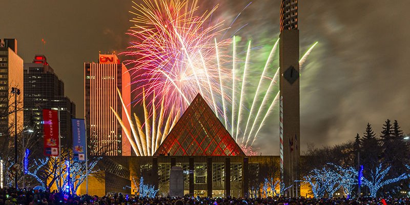 New Year's Eve fireworks in downtown Edmonton