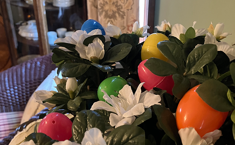 easter eggs in flowers
